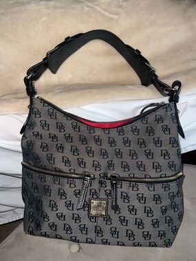 Dooney & Bourke Gray Monogram Hobo with Black Trim and Red Lining